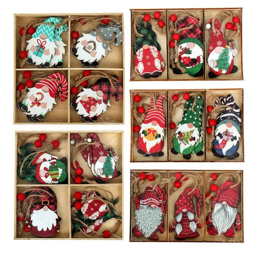 Whimsical Christmas Gnomes Wooden Ornaments Gnome Festive 9 Pack - Sportikin